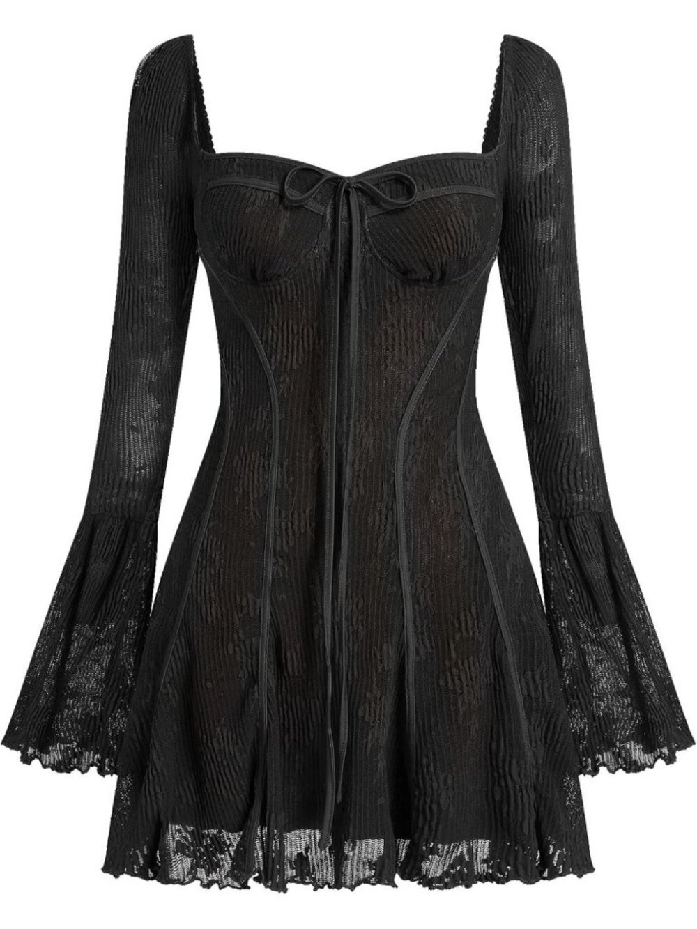 Y2K Vintage Floral Mini Dress - Women's Short Corset, Long Sleeve, Low Cut Lace